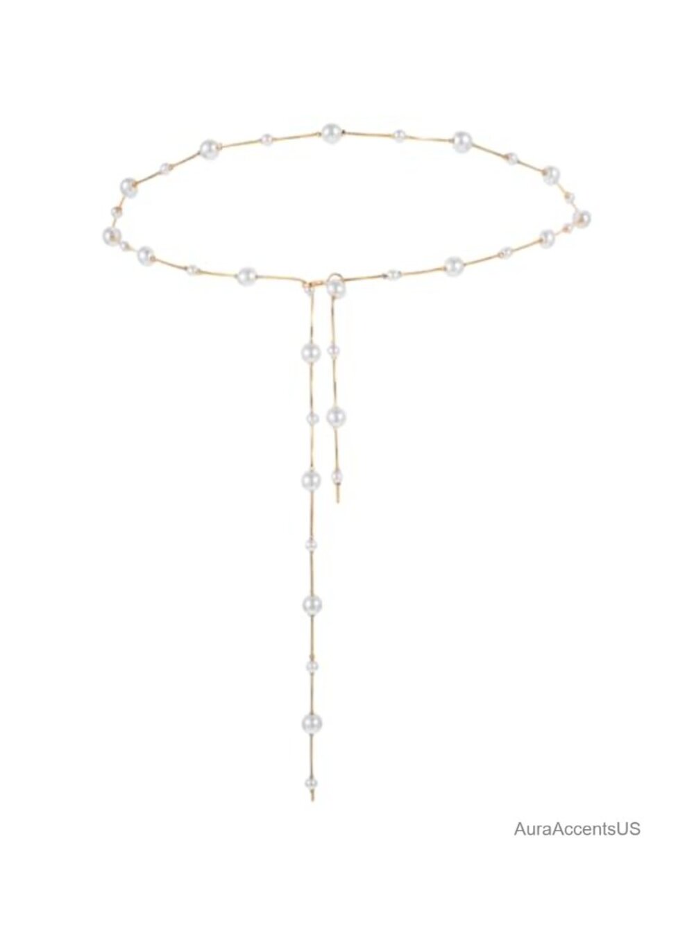 Adjustable Pearl Chain Belt with Gold Retro Tassel for Dresses